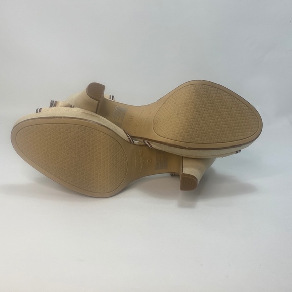 American Eagle Womens Heel Shoes 10 Canvas Peep Toe Ankle Strap Bows Plaid - Picture 7 of 16